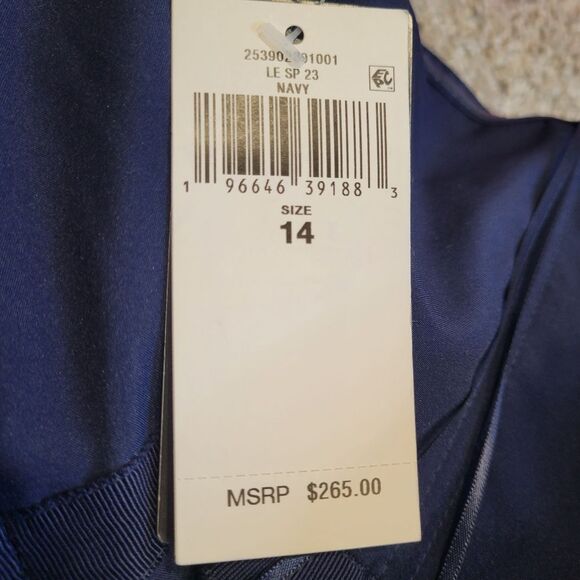 LAUREN Ralph Lauren Satin One-Shoulder Dress Navy Blue Size 14 - Picture 9 of 10